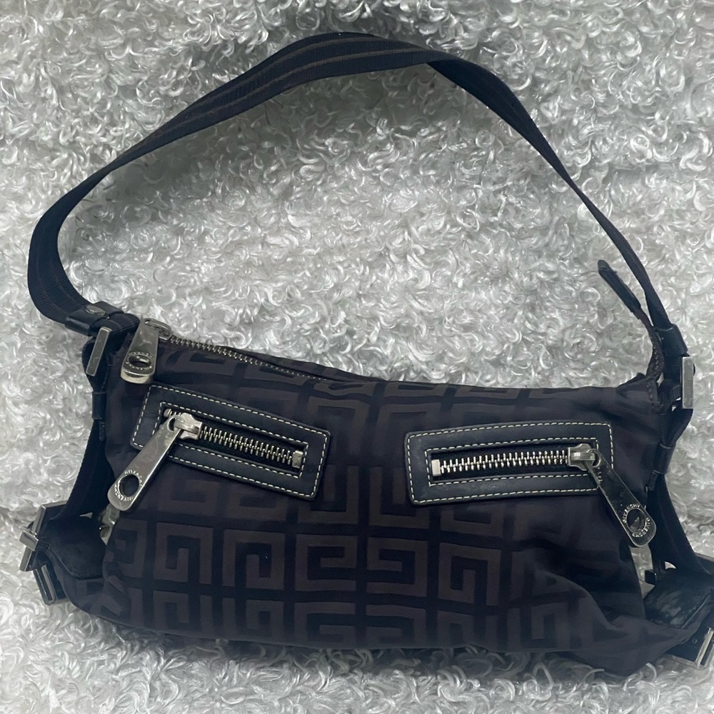 Givenchy Black Monogram Canvas Leather Baguette